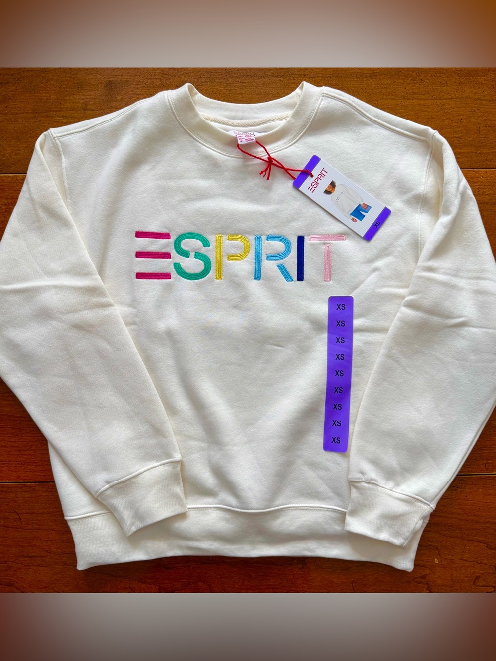 New Esprit Logo Crewneck Cream Ivory Sweatshirt Viral 80's Extra Small NWT - Picture 5 of 5